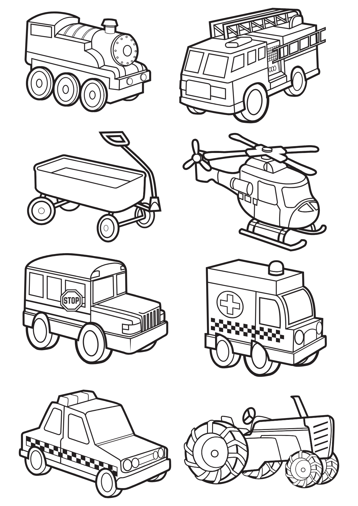 Vehicle Variety Sheet — printable coloring page