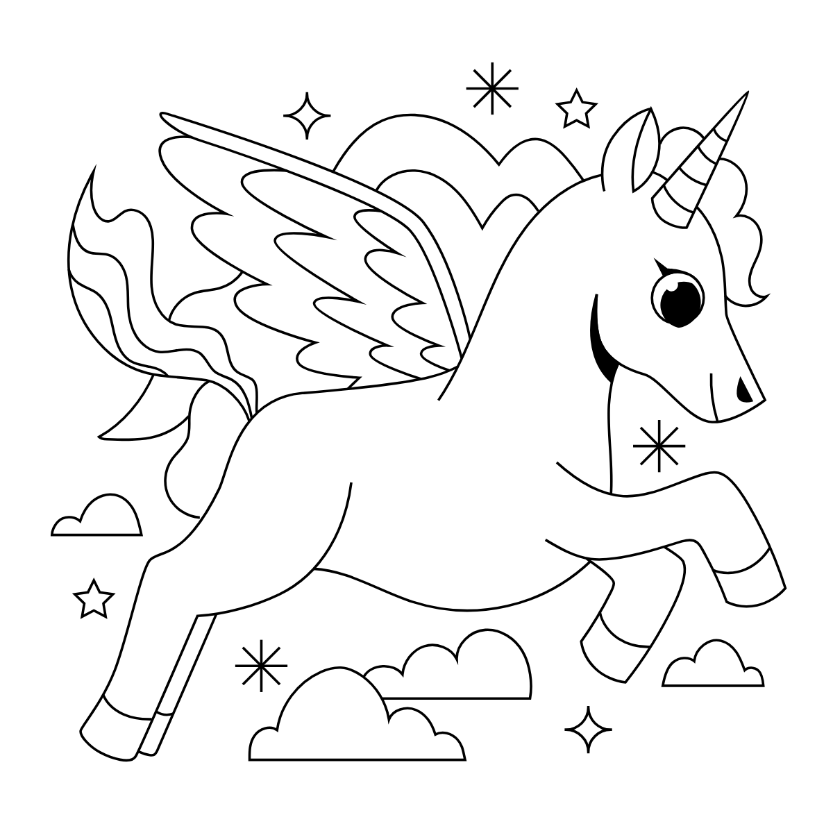Winged Unicorn — printable coloring page