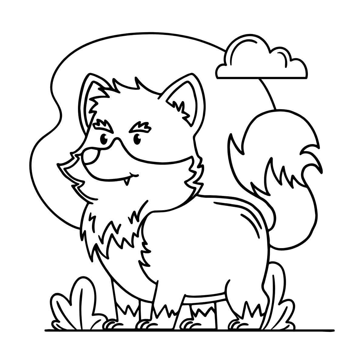 Wolf in the Meadow — printable coloring page